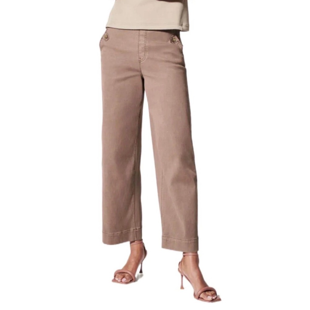 Spanx Stretch Twill Wide Leg Crop Pants Brown Womens Size XL Petite Shaping